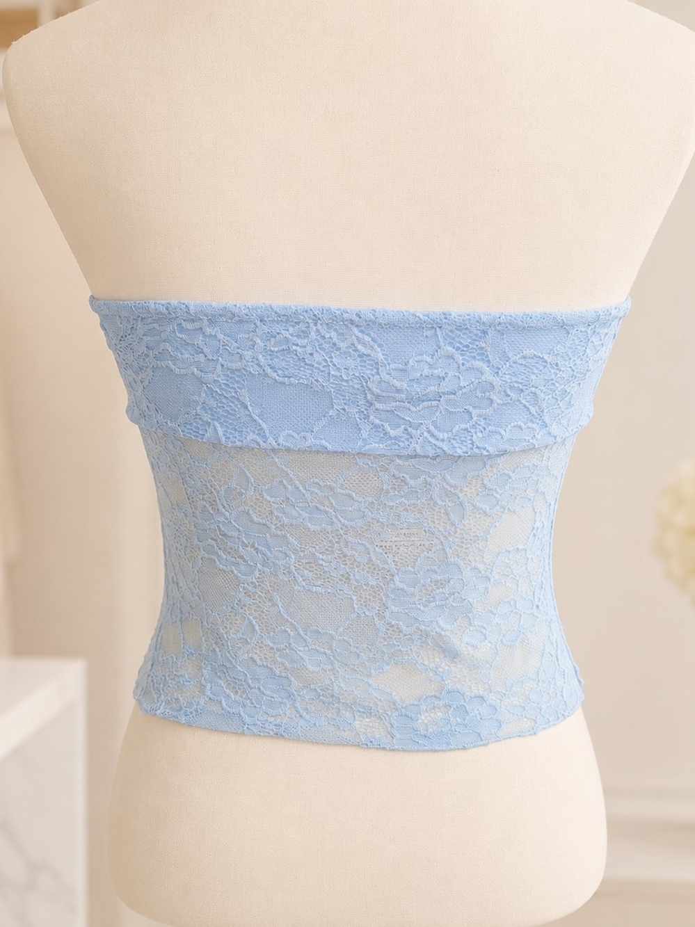 Princess Polly Light Blue Lace Strapless Tube Top with Satin Bow, NWT - Picture 5 of 9